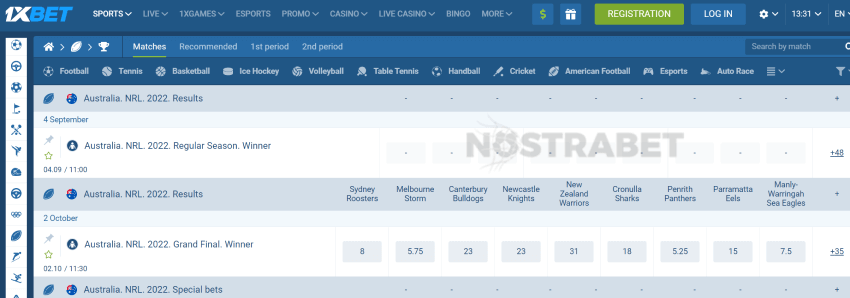 1xbet rugby league betting