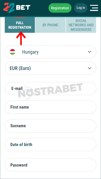 22bet registration steps - full register