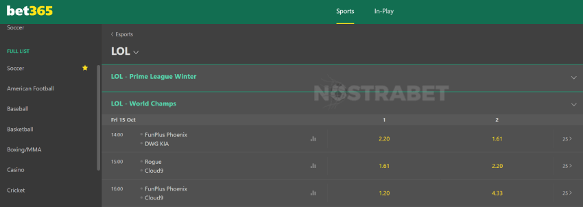 bet365 league of legends betting