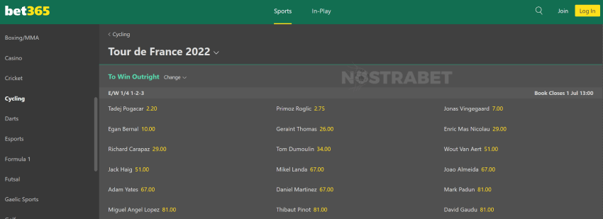 bet365 tour de france betting