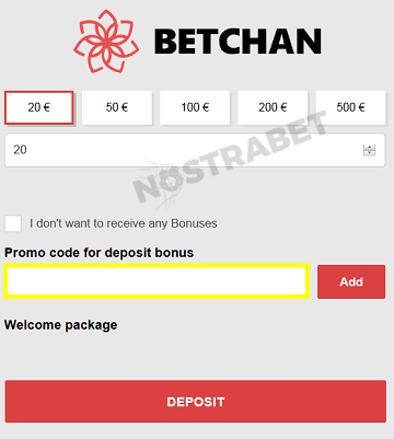 Betchan bonus code enter