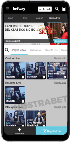 Betway casinò dal vivo per Android