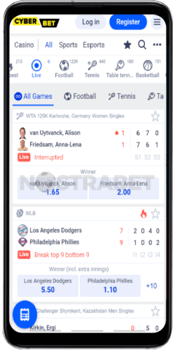 Mobile live bets on CyberBet for Android