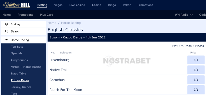 william hill epsom derby betting